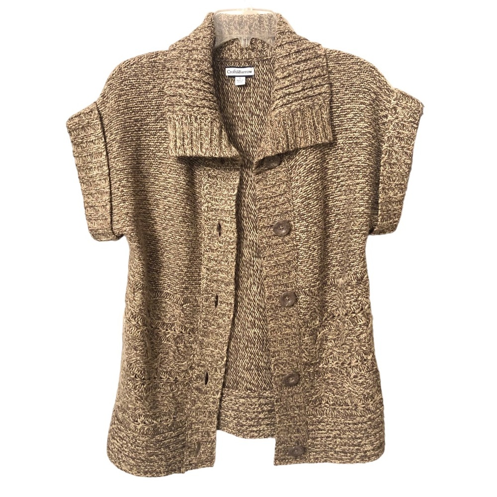 Croft & Barrow Brown Capped Sleeve Button Up Sweater Cardigan Women’s Small
